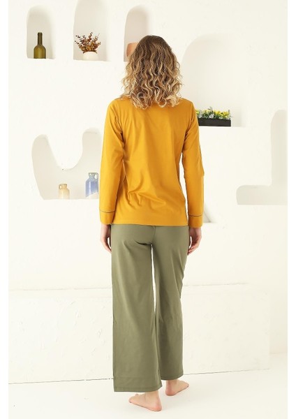 Kadın Pijama Takımı Nakışlı Penye Uzunkol modelleri