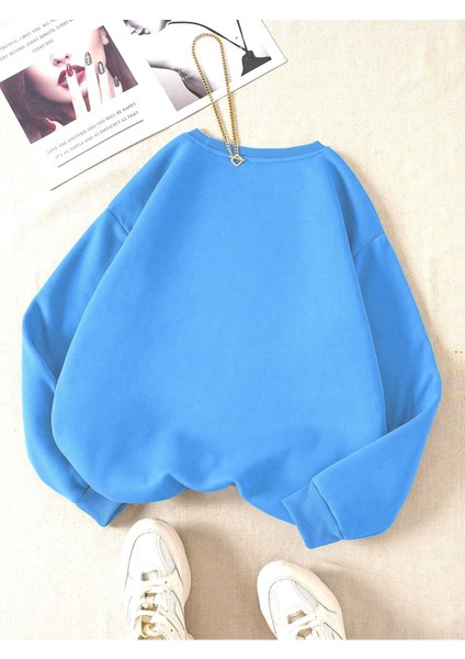 Kadın Indigo Mavi Düz Bisiklet Yaka Sweatshirt fiyatları