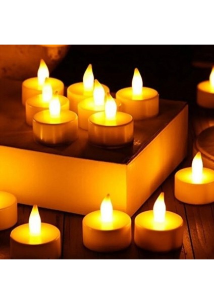 12 Adet Ledli Mum Tealight Işıklı Dumansız Sarı Alevli LED Mum Pilli x