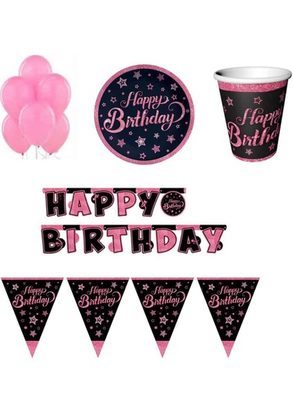 8 Kişilik Pınk Stars Kız Doğum Günü Süsleri