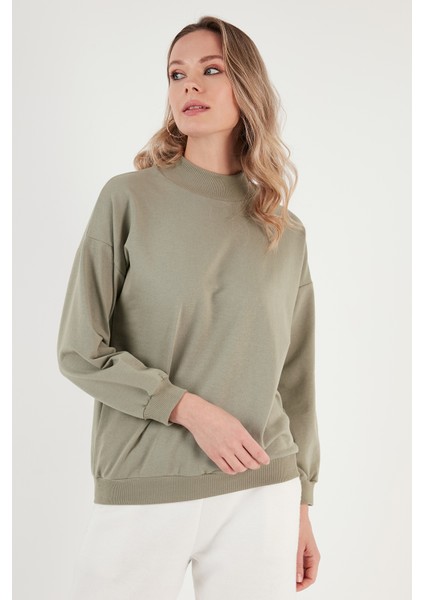 Pamuklu Dik Yaka Basic Örme Sweat Bayan Sweat 5863323 modelleri