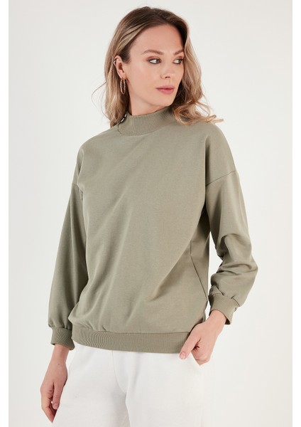 Pamuklu Dik Yaka Basic Örme Sweat Bayan Sweat 5863323 fırsatları