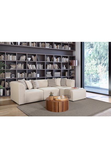 Beta Krem Piyonlu Köşe Koltuk Takımı