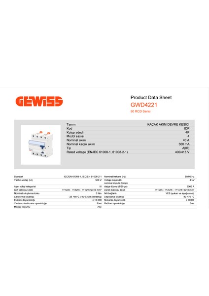 GWD4221 - 4X40 300 Ma A(Ir) Tipi Kaçak Akım Koruma Rölesi