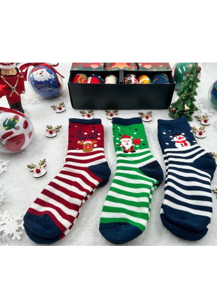 Çocuk 3'lü Yeni Yıl Çorabı Yılbaşı Çorap Noel Baba fiyatları