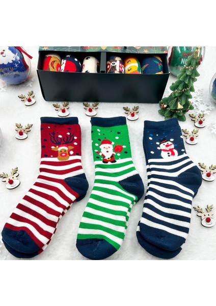Çocuk 3'lü Yeni Yıl Çorabı Yılbaşı Çorap Noel Baba modelleri