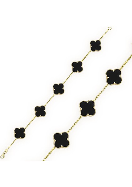 Mineli Siyah Yonca Bileklik Büyük Boy