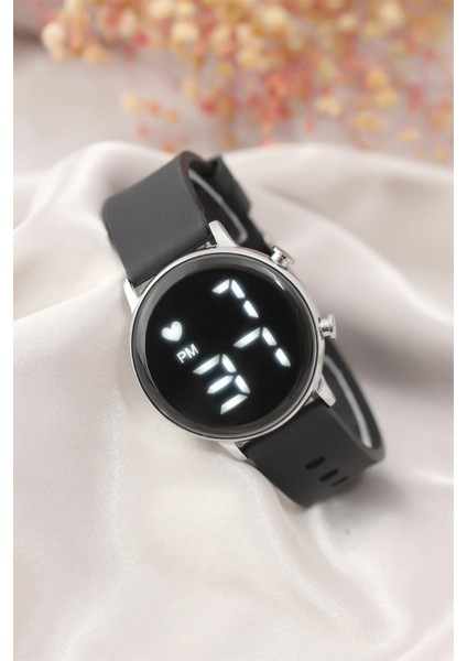 Unisex Siyah Kordon Gümüş Kasa Silikon Kordon Dijital Kol Saati fiyatları