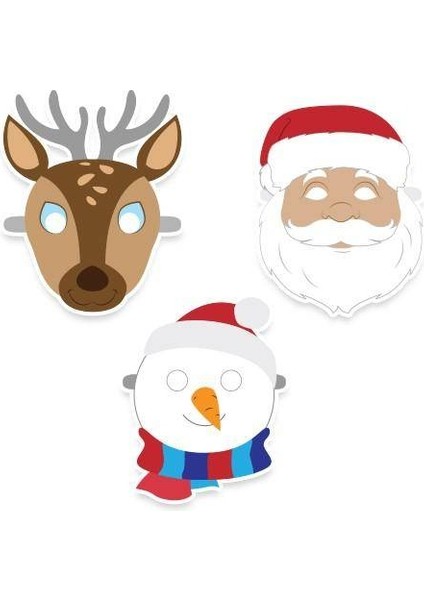 Yılbaşı Noel Baba Kağıt Maske 6 Adet