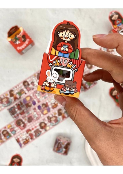 Haı! Bobo Kırmızı Kutu 2m Washi Bant/Masking Tape/Desenli Bant/Bullet Journal/Scrapbook