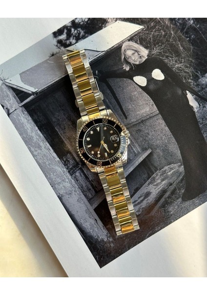 Erkek Gümüş- Gold Renk Siyah Kadran Rolex Modeli Çelik Kasa Kol Saati