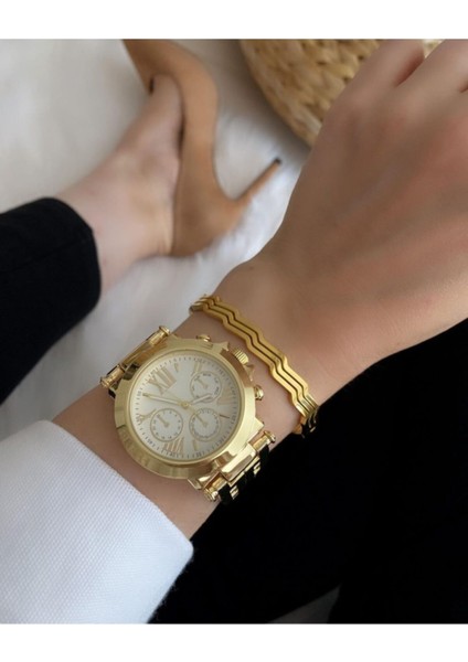 Gold Unısex Çelik Kasa Analog Kol Saati