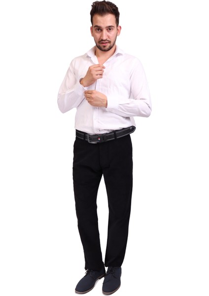 Kadife Siyah Erkek Regular Fit Yandan Cepli Pantolon fiyatları