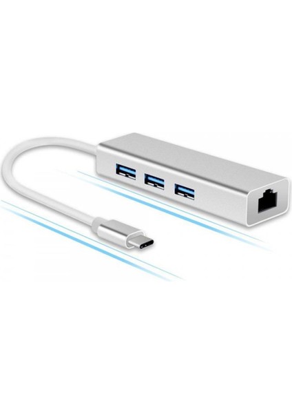 Type C To 3 Port USB 3.0 Hub Çoklayıcı Ethernet Macbook