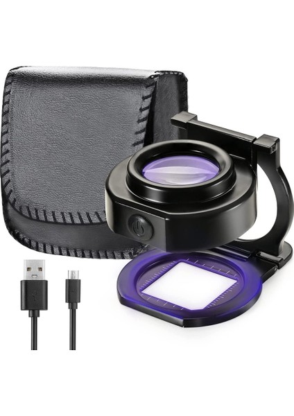 25X Büyüteç Büyüteç, 6 Işık, USB Üç Katlanır Masaüstü Taşınabilir Metal Göz Büyüteç Ölçeği Dikiş Büyüteç (Yurt Dışından)