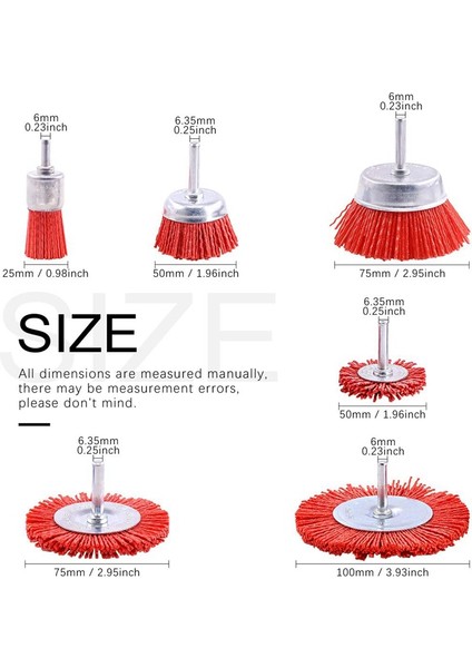 Adet Naylon Filament Aşındırıcı Tel Fırça Tekerleği ve Fincan Fırça Seti, 1/4 Inç Saplı, 6 Boyutlu Naylon Matkap Fırça Seti Mükemmel (Yurt Dışından) modelleri