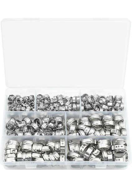 304 Paslanmaz Çelik Tek Kulaklı Çelik Olmayan Hortum Kelepçesi Sınıflandırma Kiti, 128 Parça (Yurt Dışından)