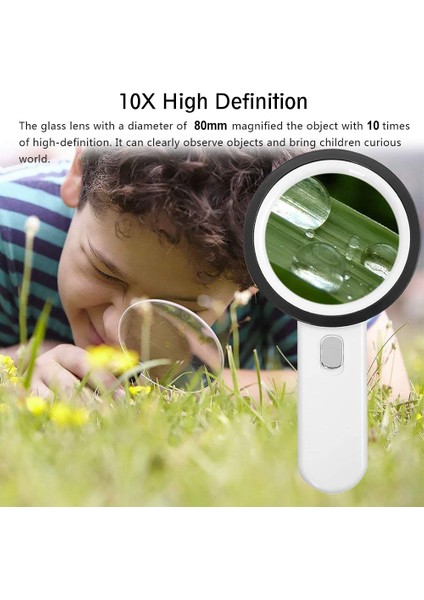 12 LED 10X Işıklı El Büyüteç Büyüteç Okuma Camı Lens Takı Büyüteç (Yurt Dışından)
