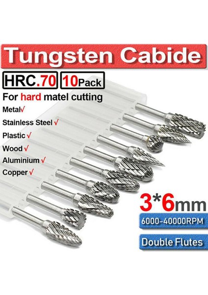 10 Adet Tungsten Karbür Kesici Döner Dosya Freze Kesicisi Parlatma Kafası 3*6mm Güneş Işığı Süper Mağaza (Yurt Dışından)