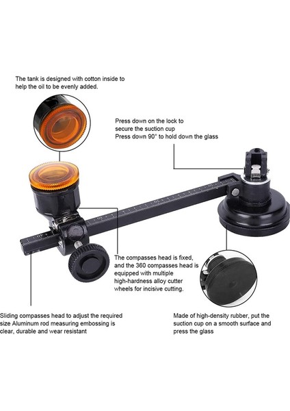 40 cm Alüminyum Alaşımlı Cam Seramik Karo Kesici Pusula Tipi Daire Kesici Sabit Vantuzlu Cam Kesme Aletleri (Yurt Dışından)