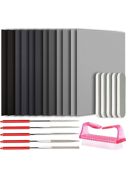 23 Parça Reçine Döküm Alet Seti, Epoksi Reçine Parlatma Seti, 12 Zımpara Kağıdı, 5 Parlatma Bloğu, 5 Şekil Dosyası, 1 Fırça (Yurt Dışından)