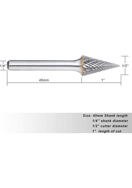 Xhhdqes Tungsten Karbür Çapak Sivri Koni Şekli Çift Kesim Döner Çapak Dosyası 70X12MM 1/4 Inç Şaft Çapı (Yurt Dışından)