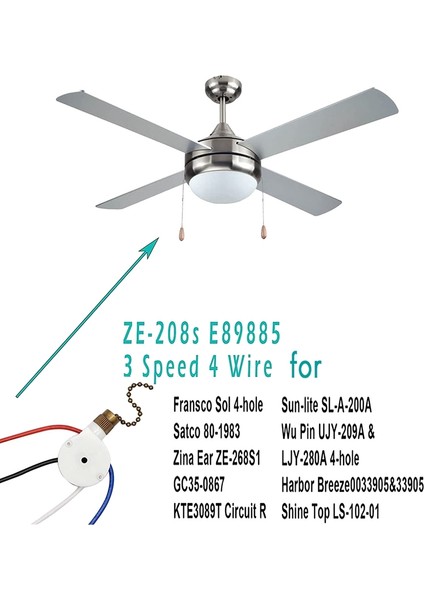 【ayak Koltuk】tavan Vantilatörü Işık Anahtarı Zingear ZE-208S E89885 3 Hız 4 Telli Fan Anahtarı Çekme Zinciri, Fan Işık Anahtarı (Yurt Dışından) fiyatları