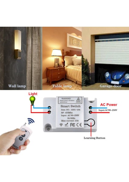 433 Mhz Evrensel Kablosuz Rf Uzaktan Kumanda Fan Lambası Işık Anahtarı 10A Röle Çıkışı Ac 220 V 1ch Modülü (Yurt Dışından)