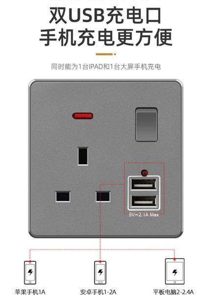 Çok Fonksiyonlu Tip-C Hızlı Şarj USB Elektrik Paneli 86 Tip 13A Ingiliz Ingiliz Standart Ev Hong Kong Versiyonu Anahtar Priz (Yurt Dışından)