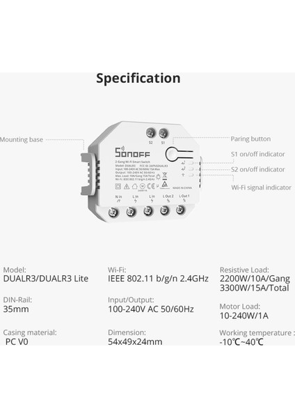 Sonoff Dualr3 Lite Mını Wifi Akıllı Anahtar Akıllı Ev 2 Gang Çift Röle Modülü Ewelink Alexa Google Home Üzerinden Güç Ölçümü (Yurt Dışından)
