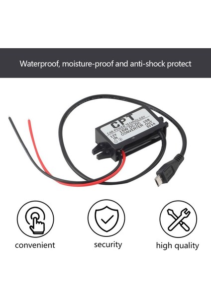 Araç Otomatik Şarj Cihazı Dc Dönüştürücü Modülü 12V - 5V 3A 15W Mikro USB Kablosu ile (Yurt Dışından)
