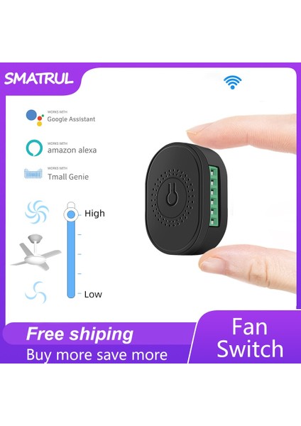 Smatrul Wifi Tavan Fanı Anahtarı - Mini Fan Hızı Anahtarı Denetleyicisi Beyaz / Siyah - Google Home Alexa Için Tuya App Ses Rölesi Çalışması (Yurt Dışından)