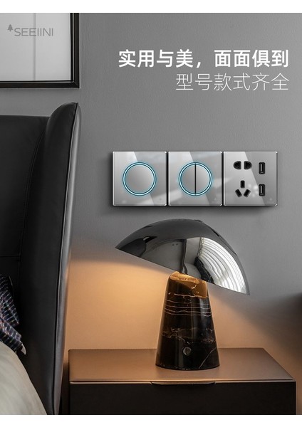 Senchao Anahtar Priz 86 Tipi Duvar Tek Açık Çift Temperli Cam Panel LED Gösterge Işığı ile Lüks Ev (Yurt Dışından) modelleri