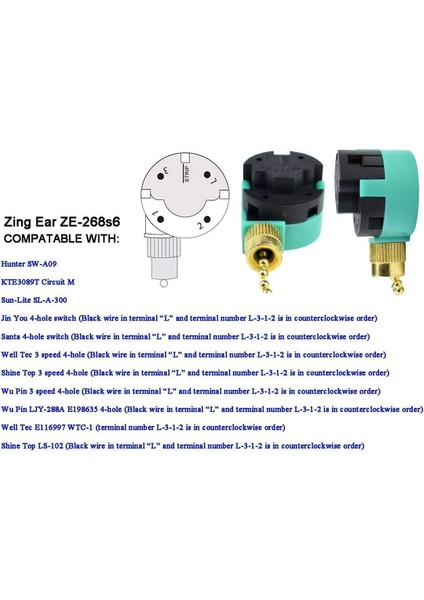 Adet ZE-268S6 Tavan Vantilatörü Anahtarı 3 Hız 4 Telli Tavan Vantilatörleri ve Duvar Işıkları Çekme Zinciri Anahtarı Yedek Bronz (Yurt Dışından) modelleri