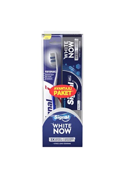 White Now 2'li Set, Performance Diş Fırçası+White Now Diş Macunu (Etkili Leke Giderme)