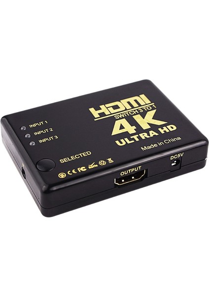 4KX2K HDMI Anahtarı 3x1 3 Bağlantı Noktalı Değiştirici Seçici 3D 1080P ve Kombinasyon 3D ve 4K Desteklenen HDMI 90 Derece ve 270 Derece Adaptör (Yurt Dışından)