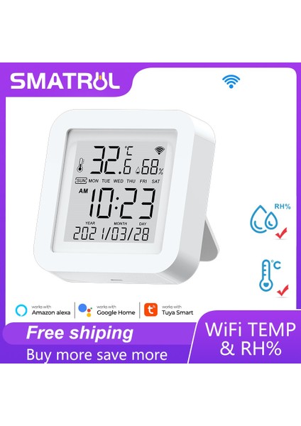 Smatrul - Wifi Sıcaklık ve Nem Sensörü - Iç Mekan Higrometresi - Elektronik LCD Ekran - Tuya Alexa Google Home Için (Yurt Dışından)