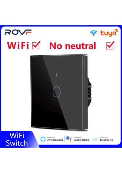 Rovf - Wifi Akıllı Anahtar - Duvar Işık Anahtarı - Nötr Kablo Yok - 1/2/3/4 Gang -Zamanlayıcı Ev Otomasyonu - Siyah - Tuya Için Çalışma Akıllı Yaşam Google Home/alexa/tmall Genius (Yurt Dışından)