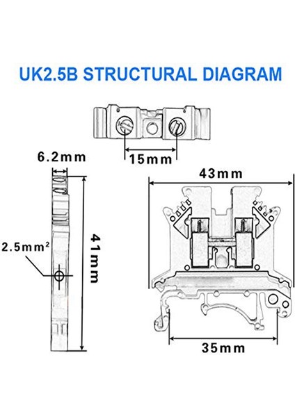 Uk2.5n-Gr Din Ray Terminal Bloğu, Vida Kelepçesi, 600V 20A 24-12AWG, 100'LÜ Paket - Gri ve Gümüş (Yurt Dışından) indirimleri