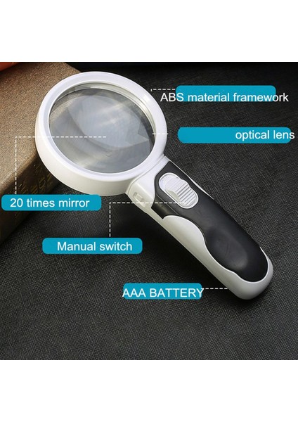 El Tipi Optik Büyüteç LED Işıklı El Tipi Okuma Büyüteci 20 Kez (Yurt Dışından)