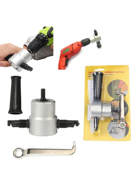 Göbeklady Çift Kafa Sac Nibbler Testere Kesici Kesme Aleti Elektrikli Matkap Eki (Gümüş) (Yurt Dışından)