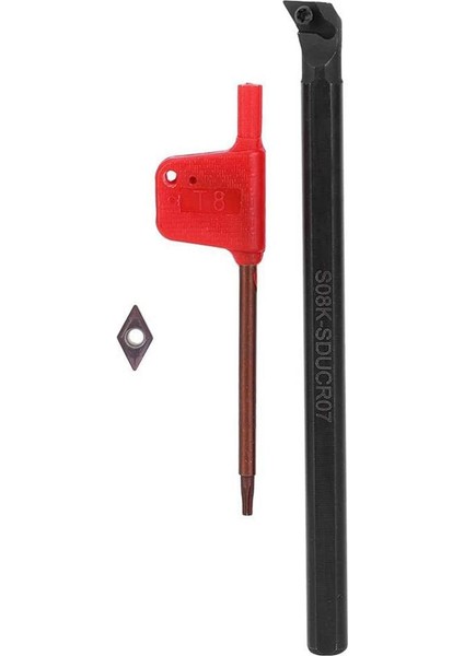 Cnc Torna Torna Takımı-1 x S08K-SDUCR07 Delik Işleme Çubuğu 2 x DCMT0702 Bıçaklar 1 x Anahtar-Siyah (Yurt Dışından)