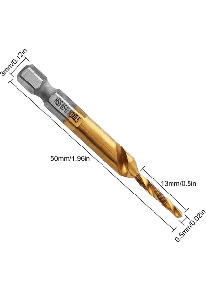 Adet Titanyum Kombinasyonu Hss Matkap ve Musluk Seti Metrik Dişli Hss M3 Vida Dokunarak Bit Aracı 1/4 Inç Hex Shank (Yurt Dışından)