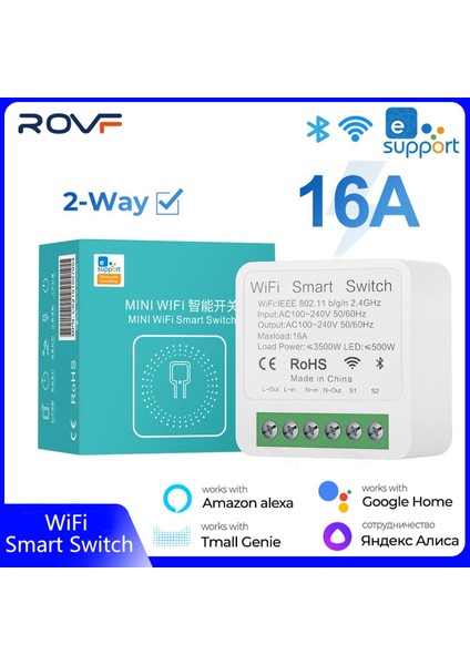 Rovf - Ewelink Mini Wifi Akıllı Anahtar Işığı - 16A 2 Yollu Modül Açma Kapama Kesici - Kablosuz Uzaktan Sesli Zamanlayıcı Zamanlama Uygulaması - Google Home Alexa Için (Yurt Dışından) fiyatları