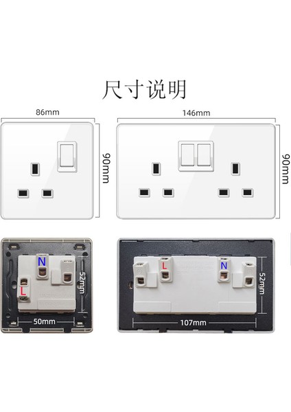 Beyaz Temperli Cam Ingiliz Ingiliz Standardı Çok Fonksiyonlu 13A, USB Soketli 86 Tipi Duvar Işık Anahtarı Gizli Panel (Yurt Dışından) modelleri