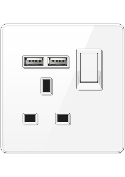 Beyaz Temperli Cam Ingiliz Ingiliz Standardı Çok Fonksiyonlu 13A, USB Soketli 86 Tipi Duvar Işık Anahtarı Gizli Panel (Yurt Dışından) indirimleri