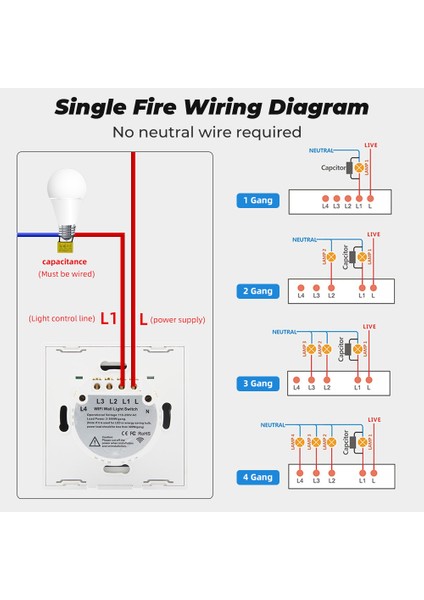 Smatrul Wifi Işık Anahtarı Nötr Tel Gerekmiyor Tuya App 2.4 Ghz Akıllı Anahtar Beyaz 1/2/3/4 Gang Temperli Cam Dokunmatik Panel Alexa Google Home Için Çalışmak (Yurt Dışından) modelleri