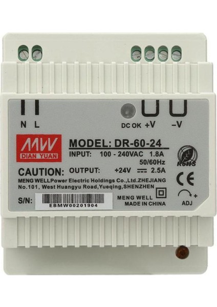 Dr-60-24 60W Tek Çıkışlı 24V Din-Ray Ac/dc Anahtarlama (Yurt Dışından)