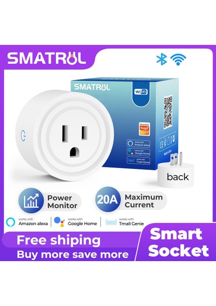 Smatrul - Wifi Akıllı Soket - 10A/16A/20A - Güç Monitörü - Us Plug - Tuya Smart Life Alexa Google Home Için (Yurt Dışından)
