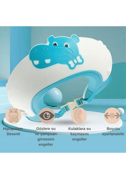 Mooie Baby's Hippo Banyo Şapkası , Slikon Çocuk Duş Tacı , Sevimli Hipopotam , Ayarlanabilir Tasarım, 6AY-9YAŞ